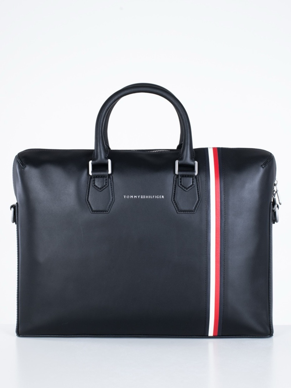 NWOT Tommy Hilfiger Black Briefcase with Red-White-Blue Stripe